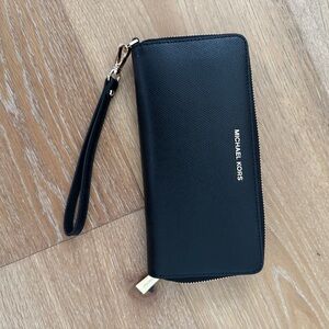 Michael Kors Black Wristlet with Gold Accents